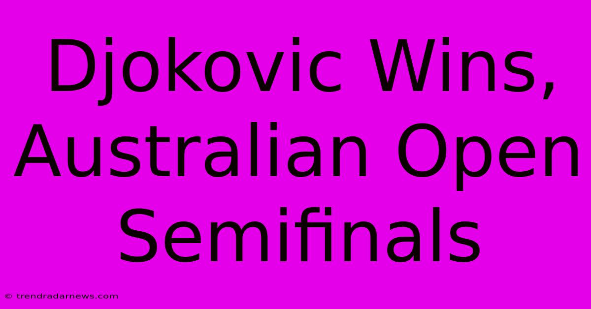 Djokovic Wins, Australian Open Semifinals