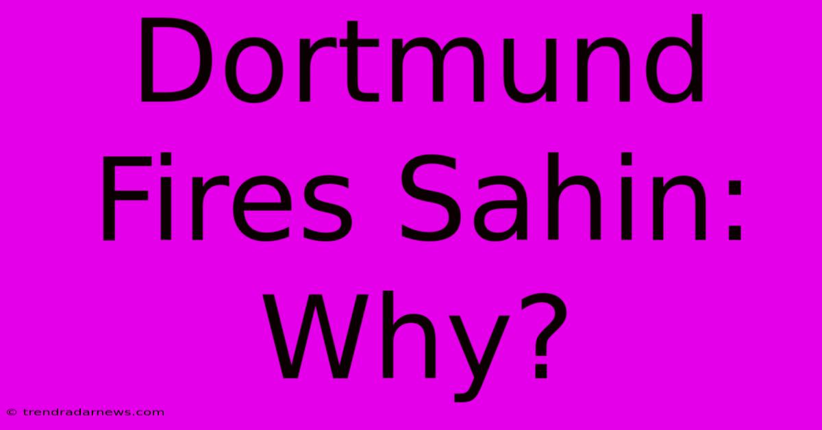 Dortmund Fires Sahin: Why?