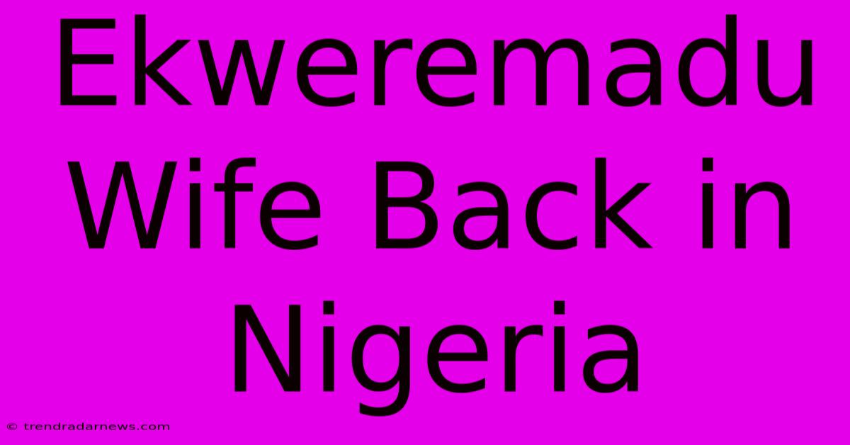 Ekweremadu Wife Back In Nigeria