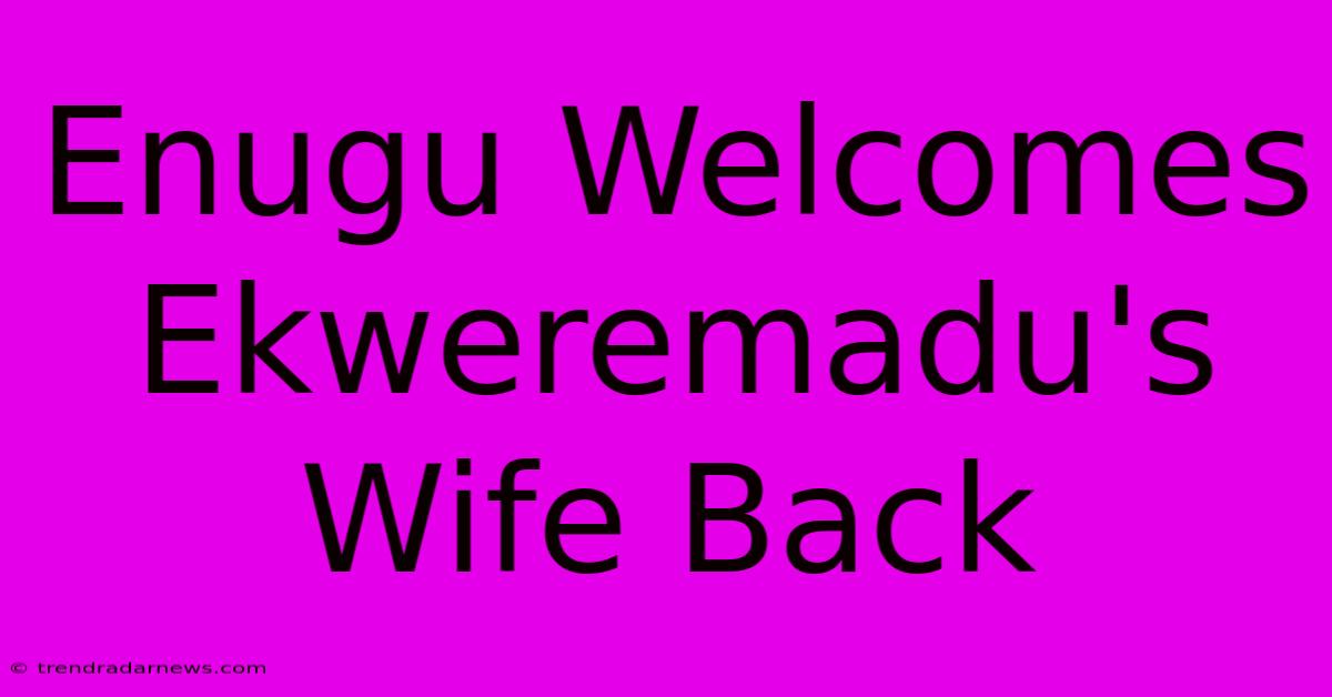 Enugu Welcomes Ekweremadu's Wife Back