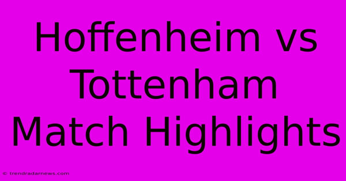 Hoffenheim Vs Tottenham Match Highlights