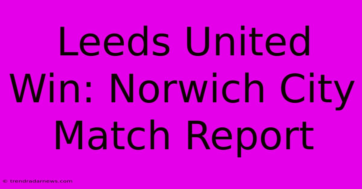 Leeds United Win: Norwich City Match Report