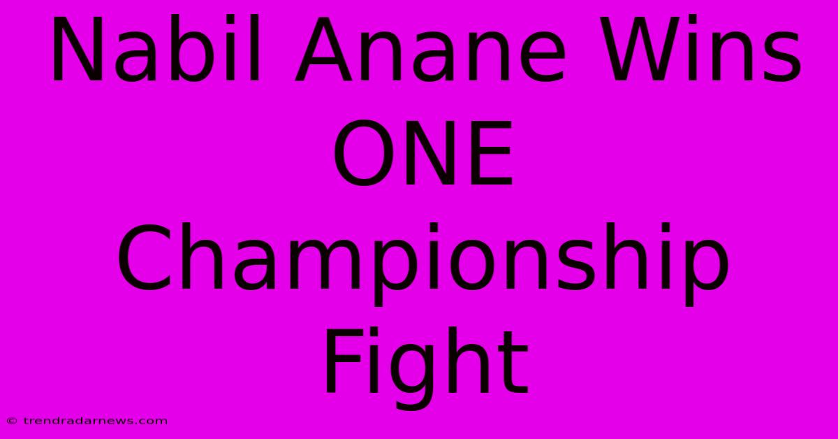 Nabil Anane Wins ONE Championship Fight