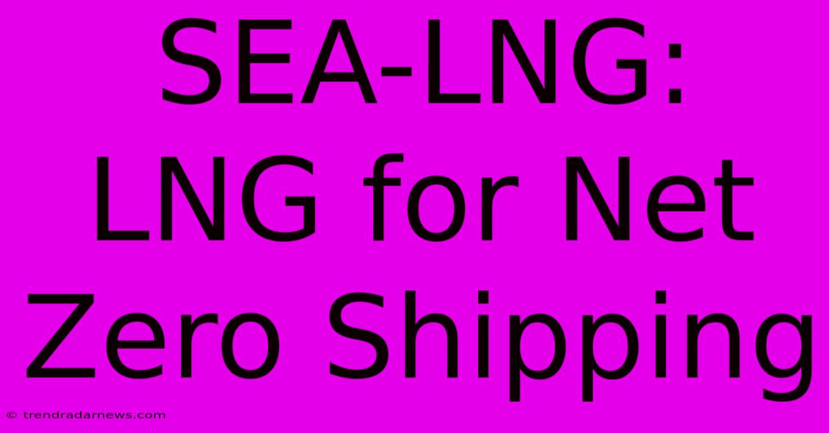 SEA-LNG: LNG For Net Zero Shipping