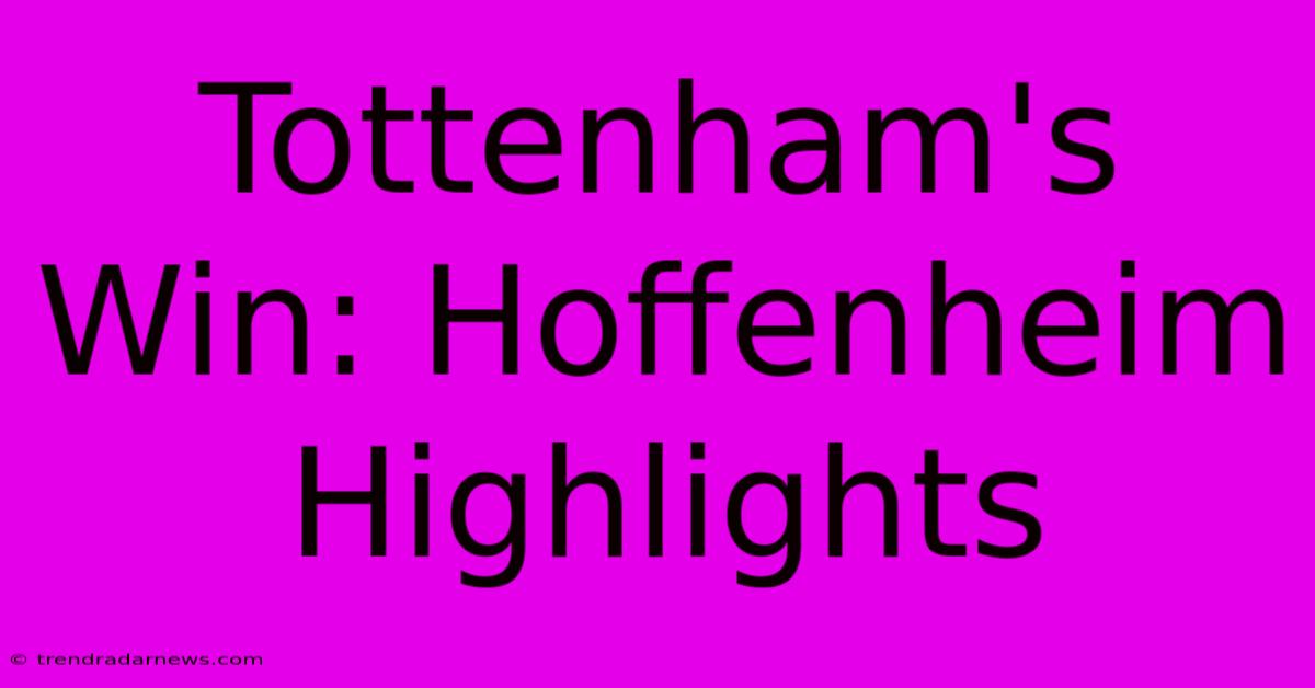 Tottenham's Win: Hoffenheim Highlights