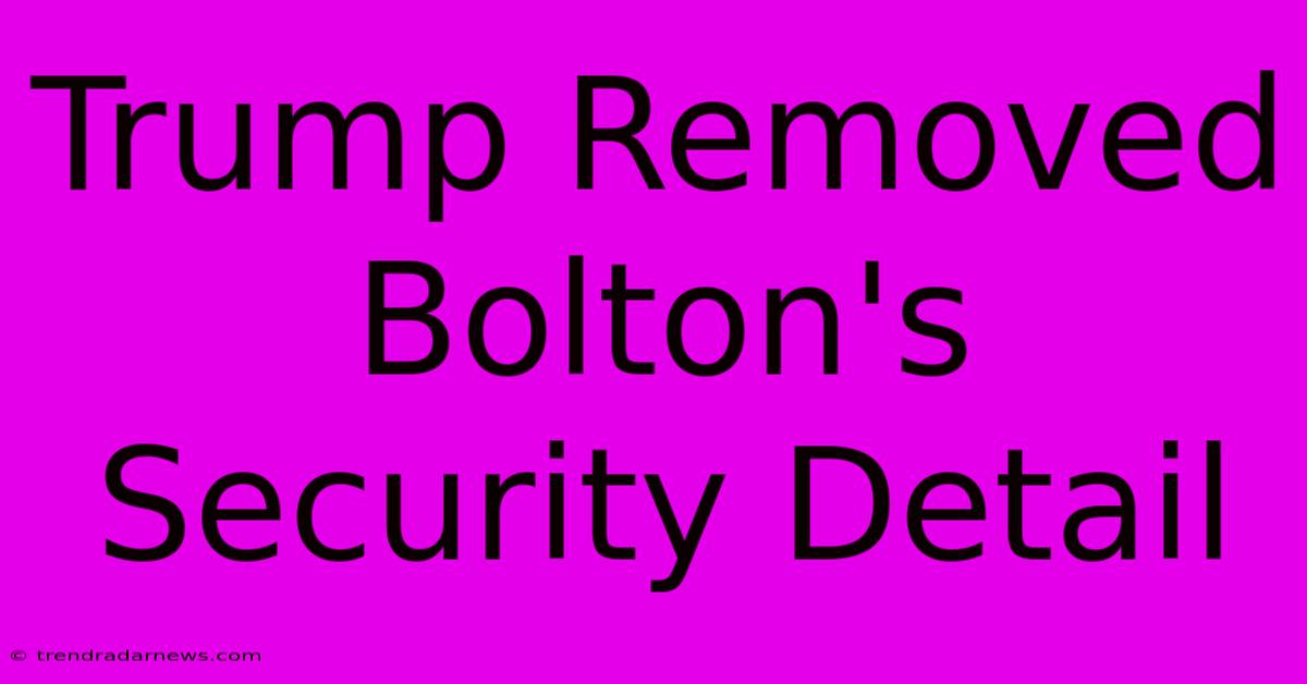 Trump Removed Bolton's Security Detail