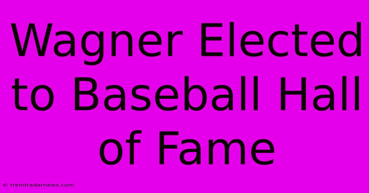 Wagner Elected To Baseball Hall Of Fame