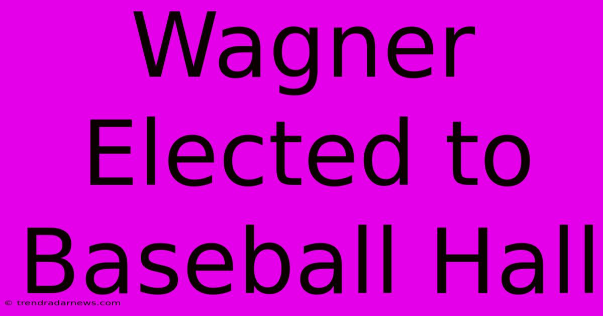 Wagner Elected To Baseball Hall