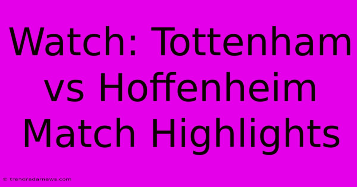 Watch: Tottenham Vs Hoffenheim Match Highlights